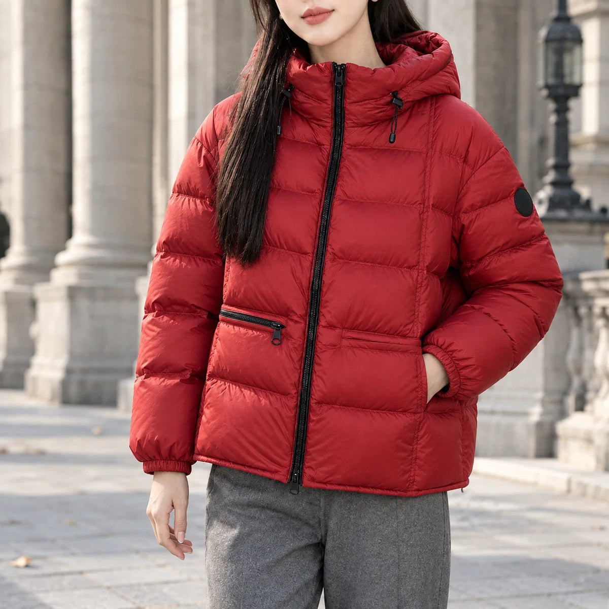 Women's Hooded Duck-Down Jacket with Zip Waist Pockets, photo 4