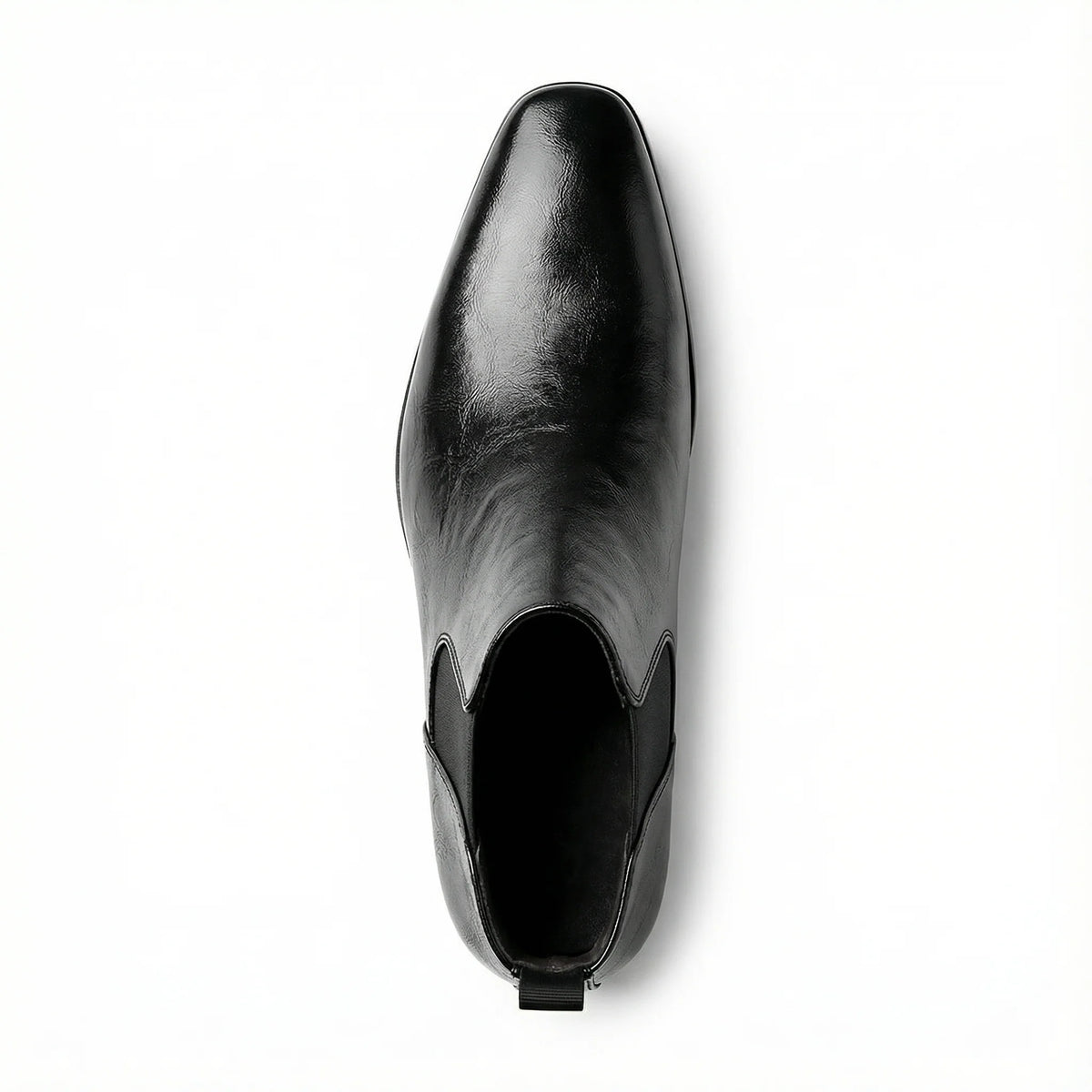 Men's black leather Chelsea boots, detail view