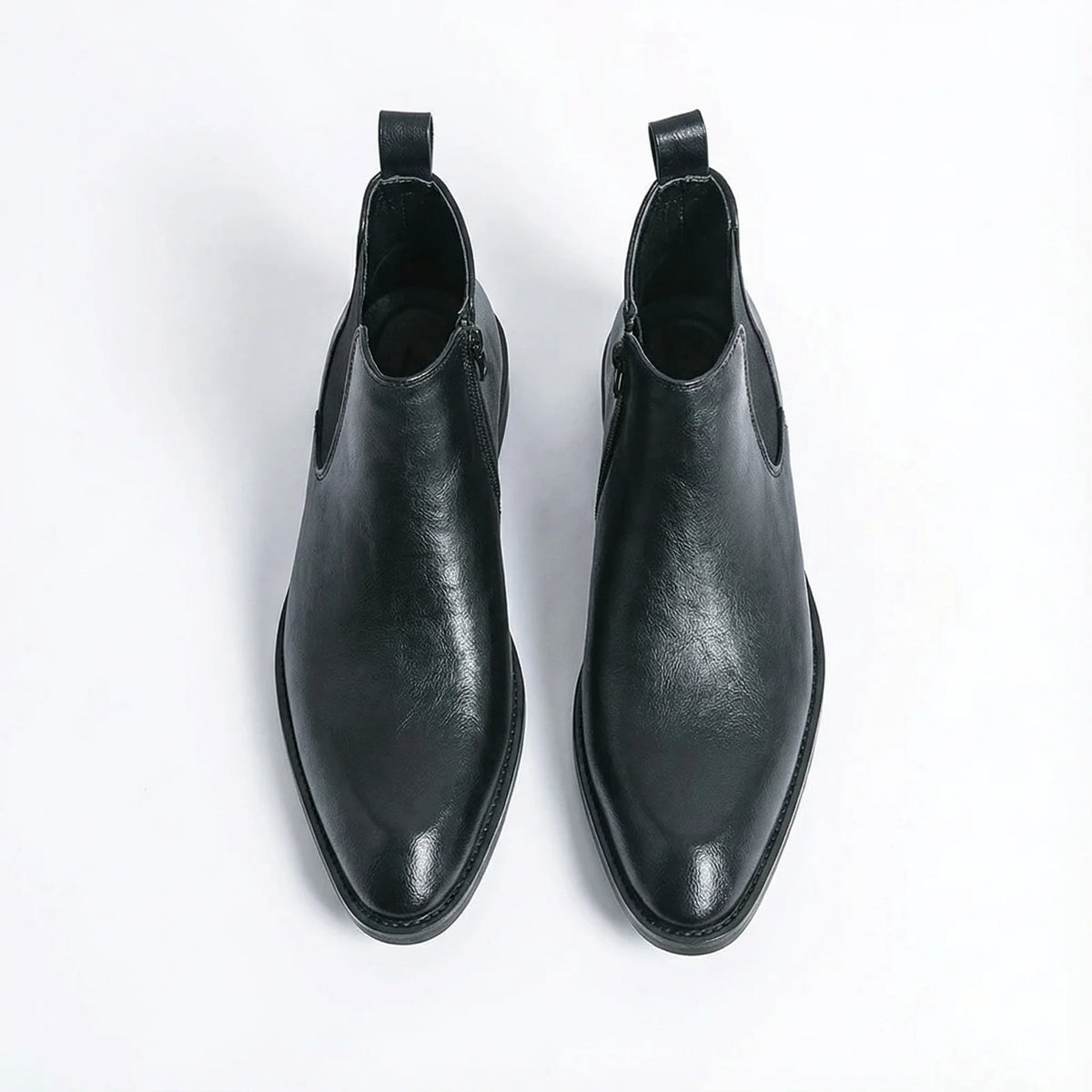 Men's dark brown leather boots, front detail