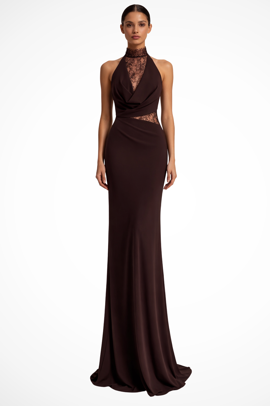 Halter Lace Sleeveless Wedding Guest Maxi Dress – Lior NYC