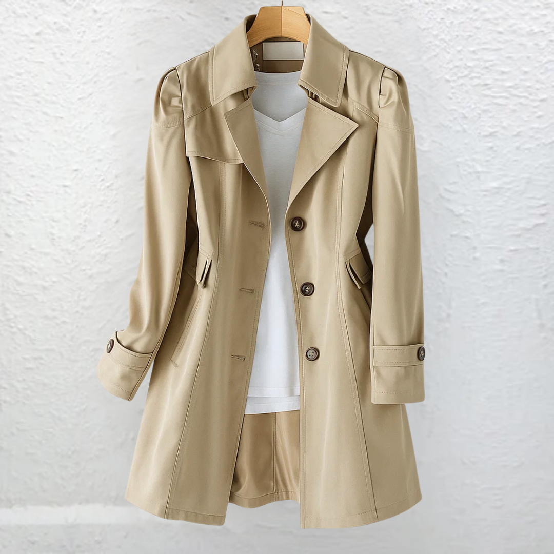 Khaki Vintage-Collar Tailored Winter Coat with Side Pockets