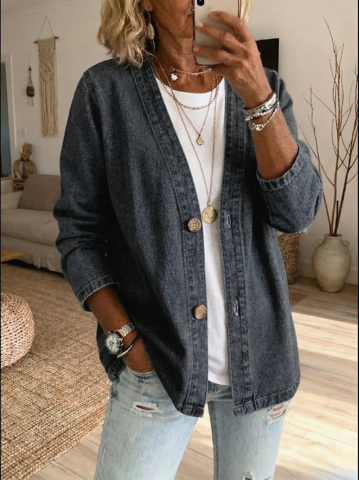 Women's denim cardigan in black
