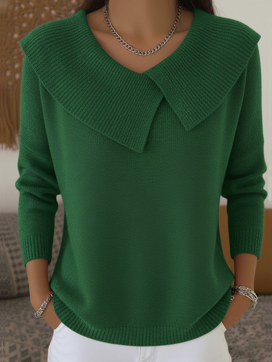 Women's red statement collar sweater with wide layered collar