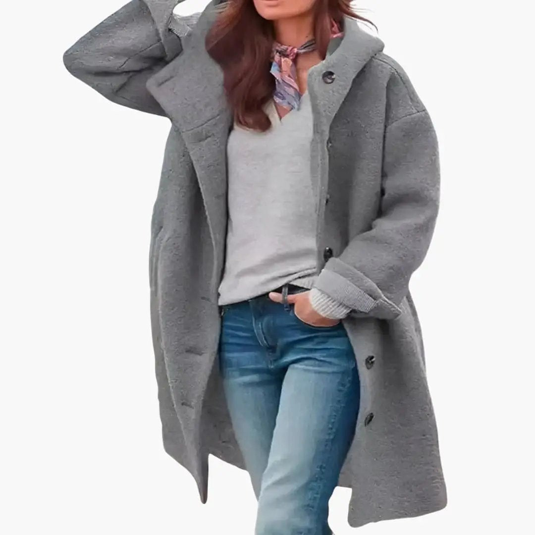 Women's blue hooded longline coat