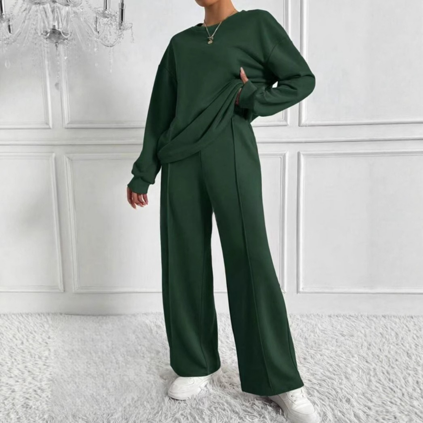 Women's sky blue sweatshirt and high-waist pants matching set