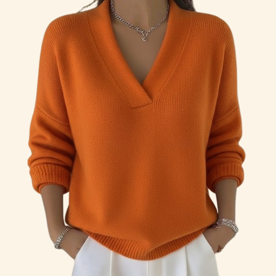 Women's burgundy V-neck casual pullover sweater