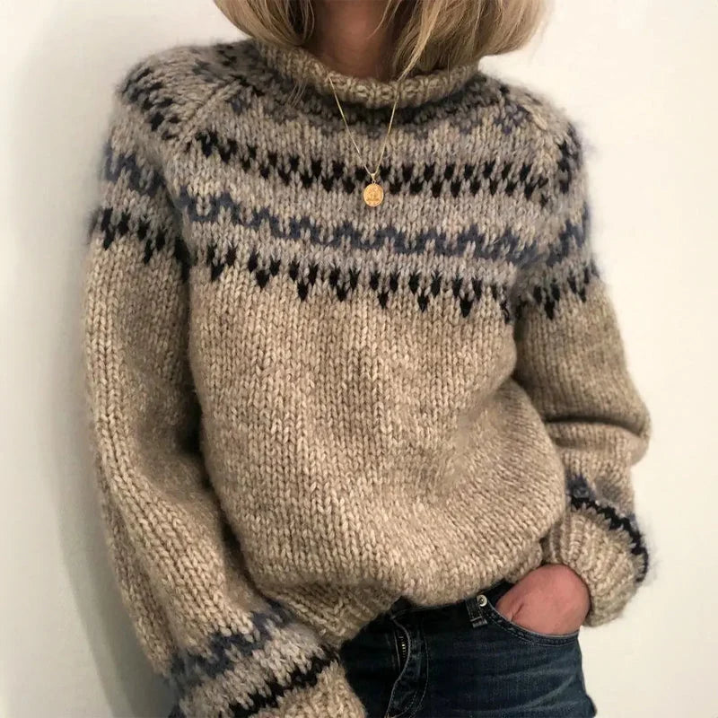 Women's blue Nordic geometric pattern sweater