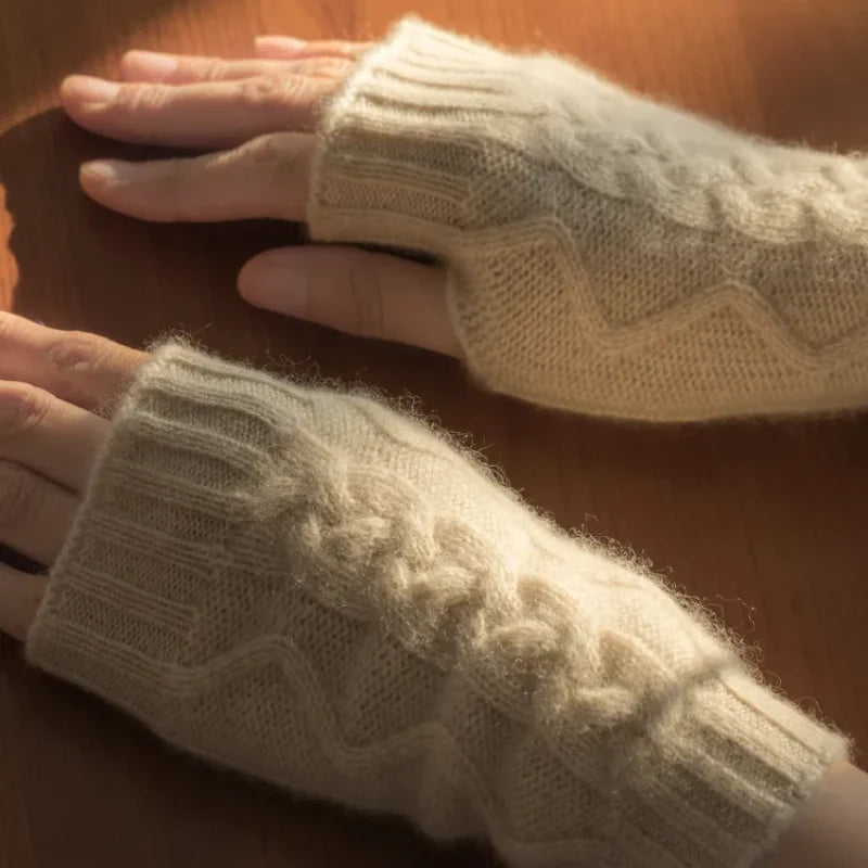 Women's beige goat cashmere fingerless gloves