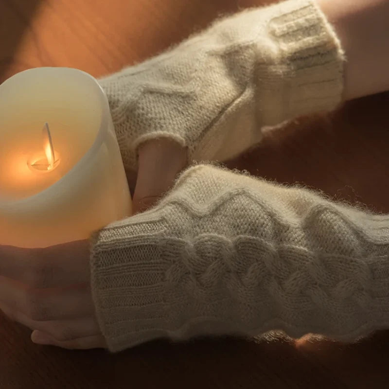 Women's goat cashmere fingerless gloves