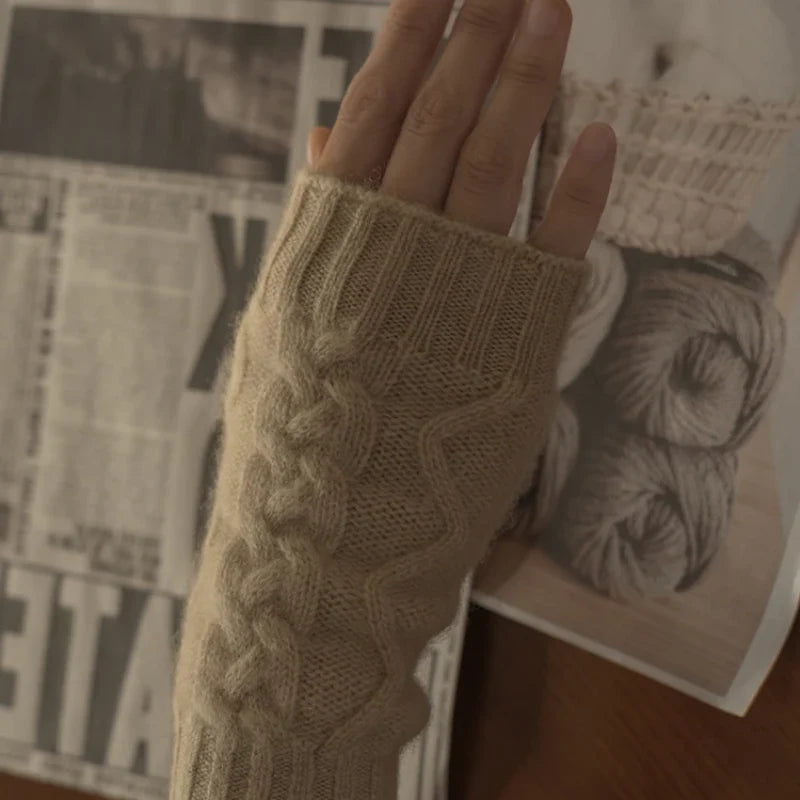 Women's goat cashmere fingerless gloves