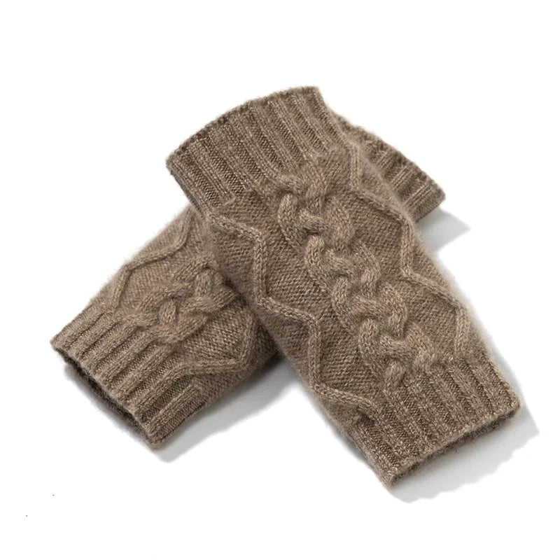 Women's camel goat cashmere fingerless gloves