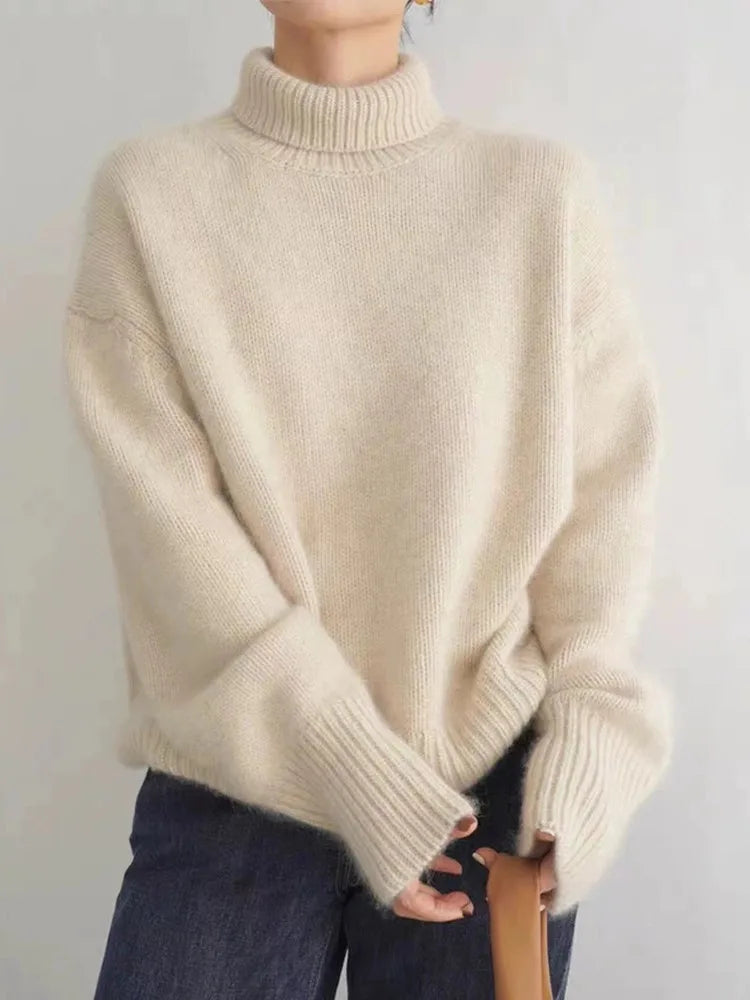 Women's soft-touch turtleneck in beige