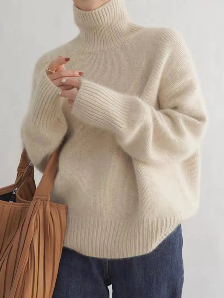 Women's soft-touch turtleneck in taupe