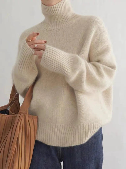 Women's soft-touch turtleneck in taupe