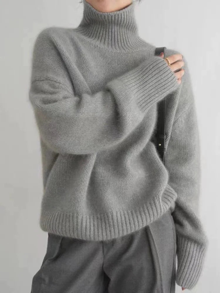 Women's soft-touch turtleneck in taupe