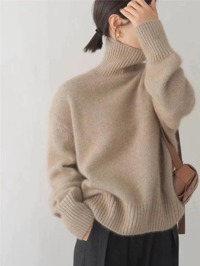 Women's soft-touch turtleneck in taupe