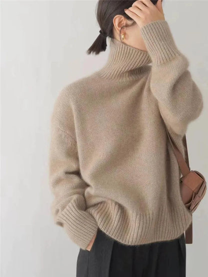 Women's soft-touch turtleneck in taupe