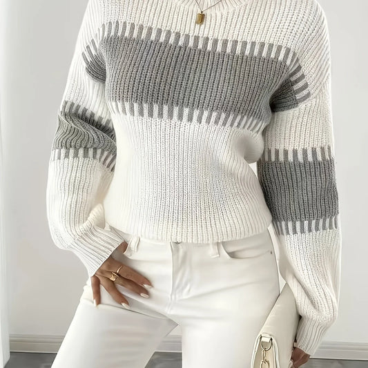 Women's Color-Block Striped Sweater, Winter Knit Top