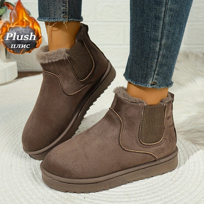 Khaki Cozy Platform Ankle Boots with Elastic Panels