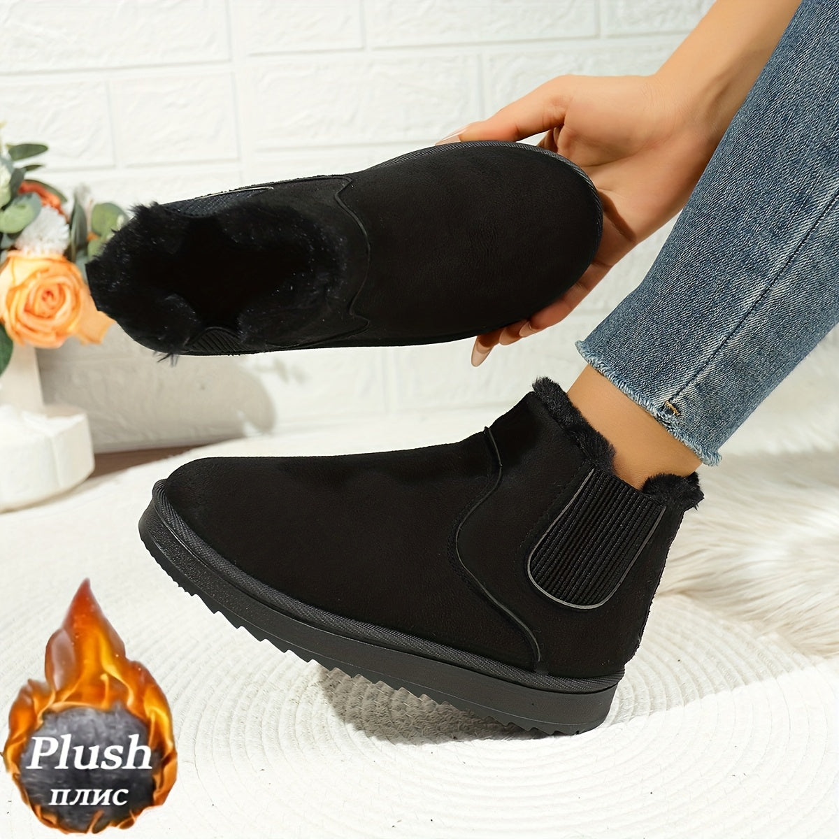 Cozy Platform Ankle Boots with Elastic Panels – view 2