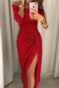 Miranda | Off-Shoulder Slit Evening Gown for Weddings and Galas
