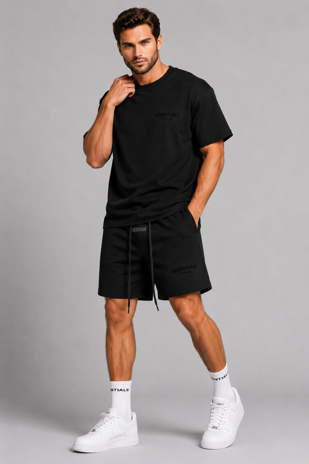 Men's dark gray T-Shirt & Shorts Matching Set for Summer