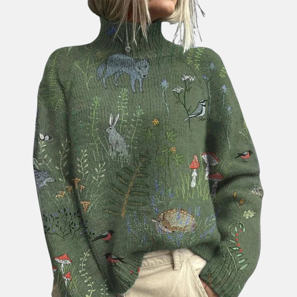 Women's turtleneck sweater in green