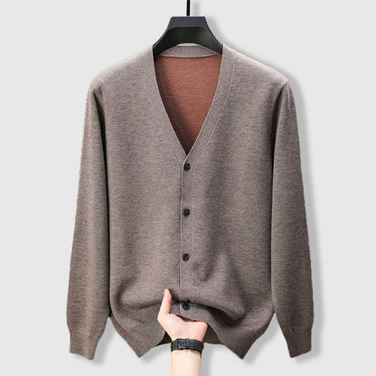 Men's camel cashmere blend v-neck cardigan