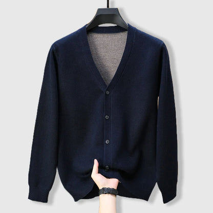 Men's navy blue cashmere blend v-neck cardigan