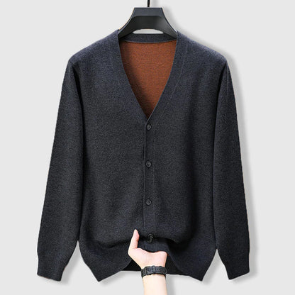 Men's dark gray cashmere blend v-neck cardigan