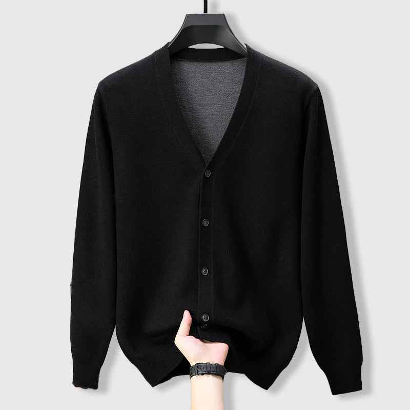 Men's classic black cashmere blend v-neck cardigan