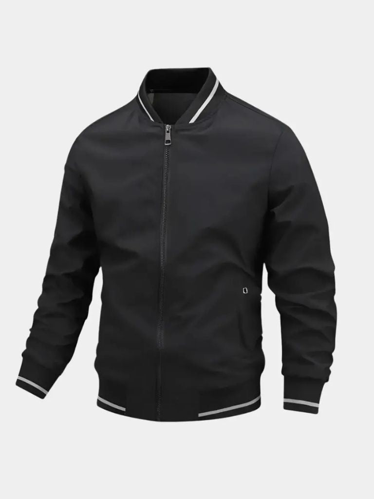Black Oversized Button-Front Bomber Jacket with Set-In Pockets