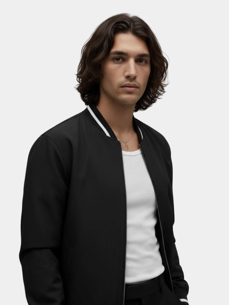 Oversized Button-Front Bomber Jacket with Set-In Pockets