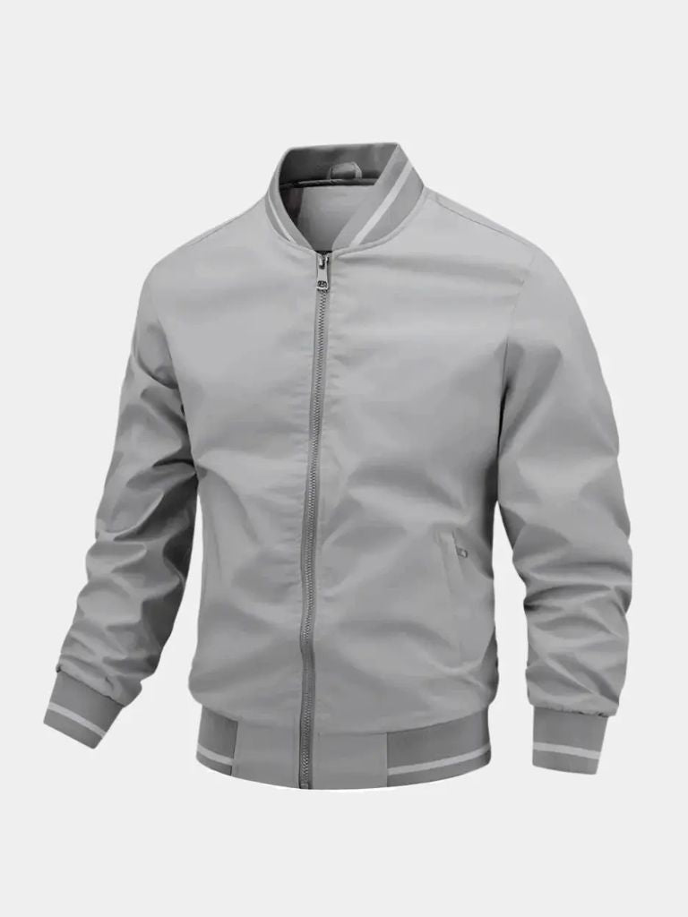 Gray Oversized Button-Front Bomber Jacket with Set-In Pockets