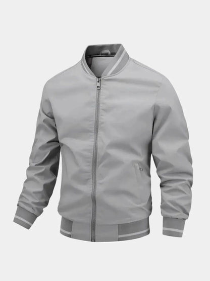 Gray Oversized Button-Front Bomber Jacket with Set-In Pockets