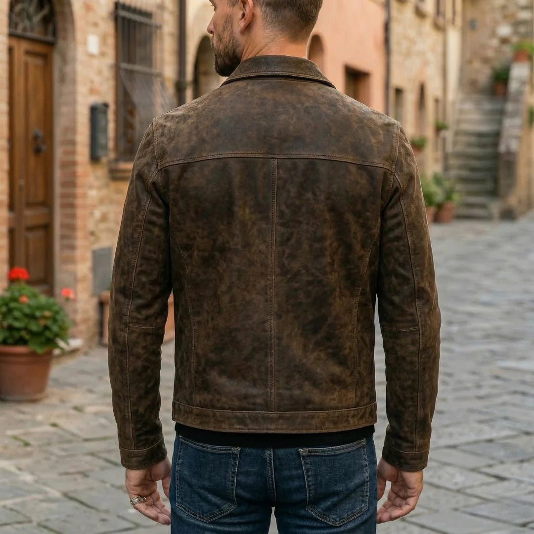Men's Sleek Fitted Leather Jacket with Structured Collar, photo 2