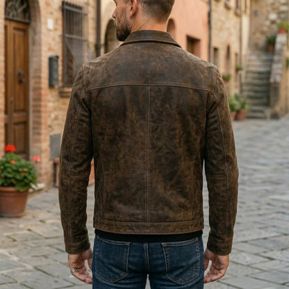 Men's Sleek Fitted Leather Jacket with Structured Collar, photo 2