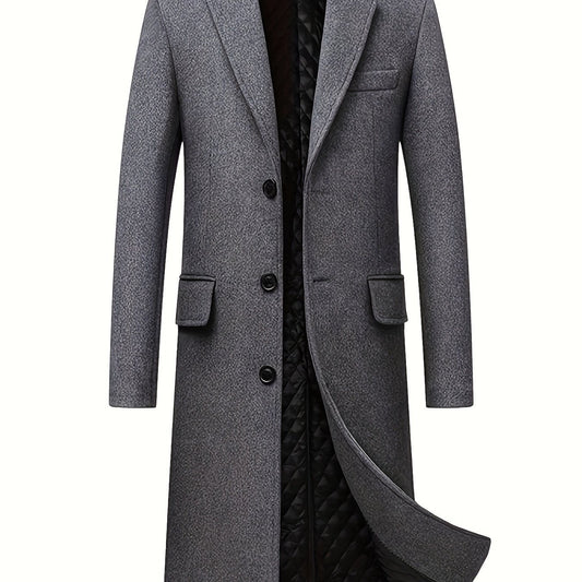 Grey Men's Tailored Long Winter Overcoat