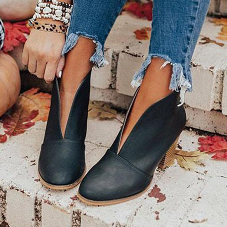Almond Toe Ankle Boots for Women – Chic & Effortless V-Cut Style 1