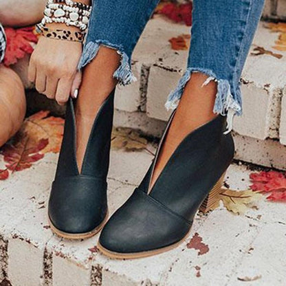 Almond Toe Ankle Boots for Women – Chic & Effortless V-Cut Style 1