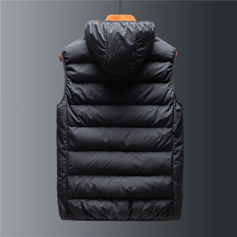 Men's down puffer vest with detachable hood