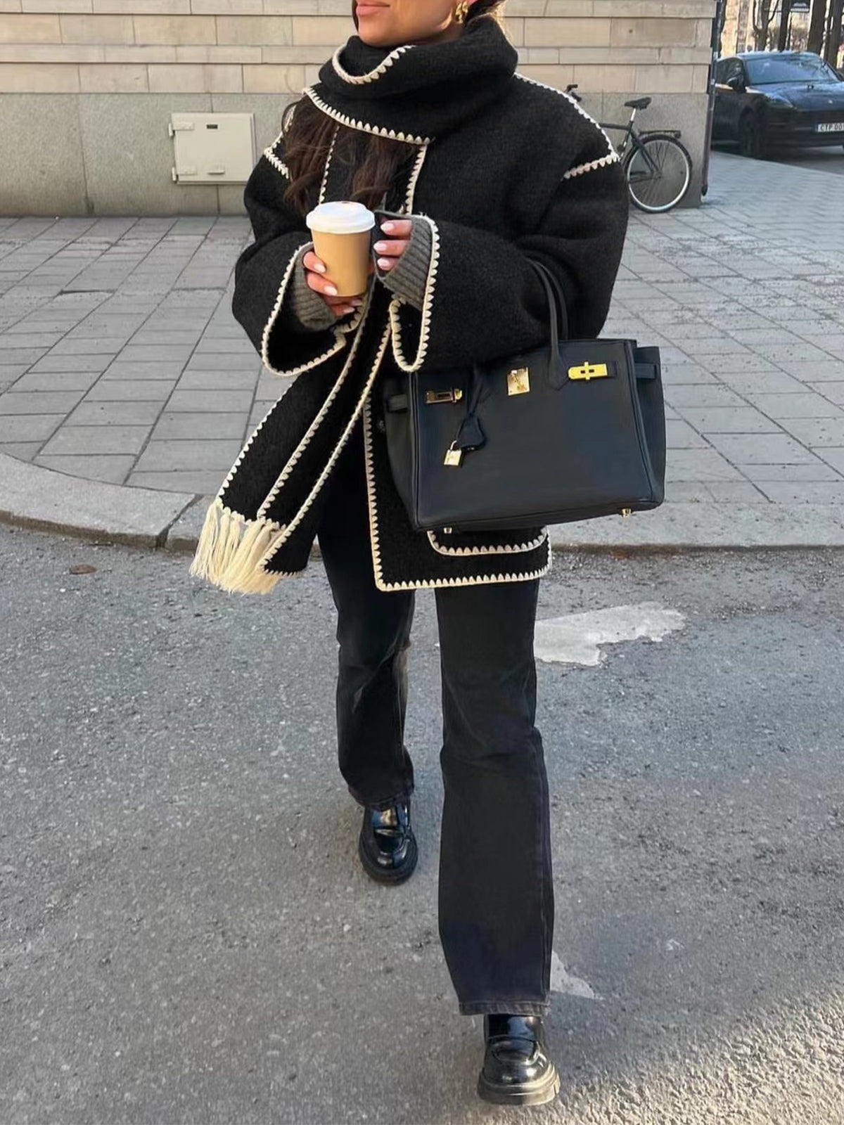 Vintage Scarf-Collar Jacket, Mid-Thigh Length