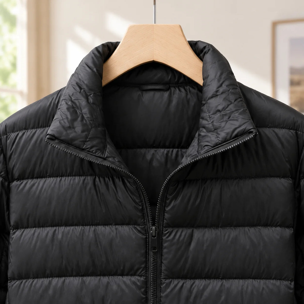 Women's white cashmere-filled jacket with zip pockets