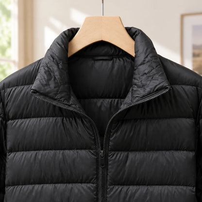 Women's white cashmere-filled jacket with zip pockets