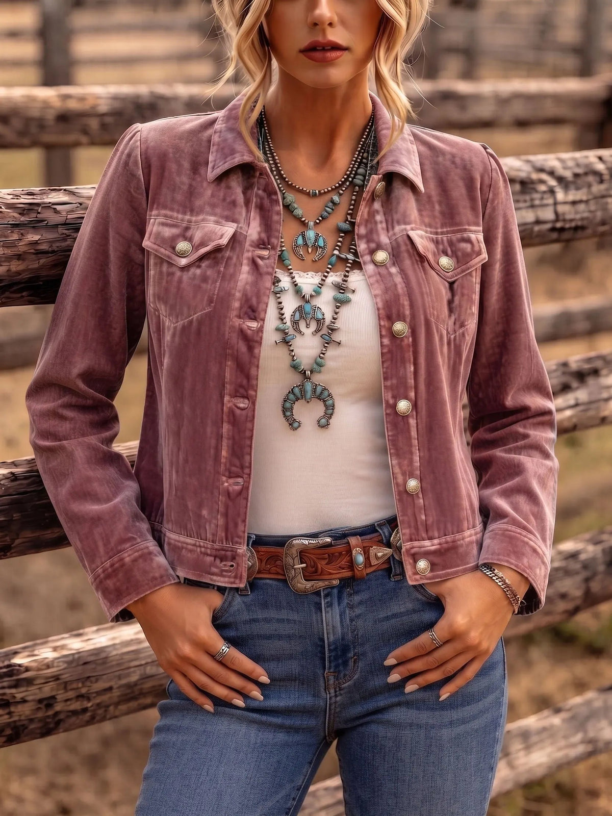 Women's vintage wash denim jacket in pink