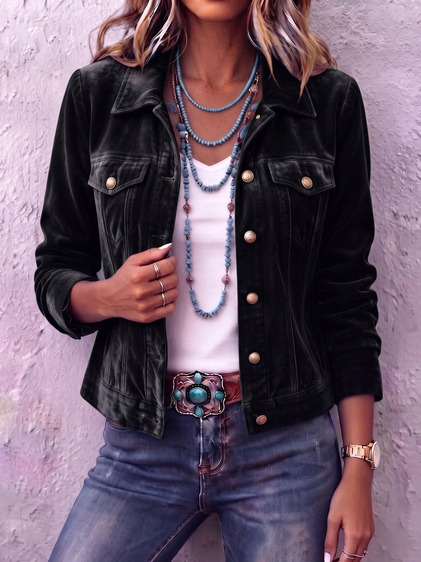Women's vintage wash denim jacket in black