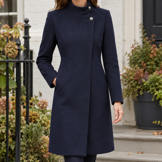 Women's Tailored Wool Blend Coat with a High Stand Collar, photo 1