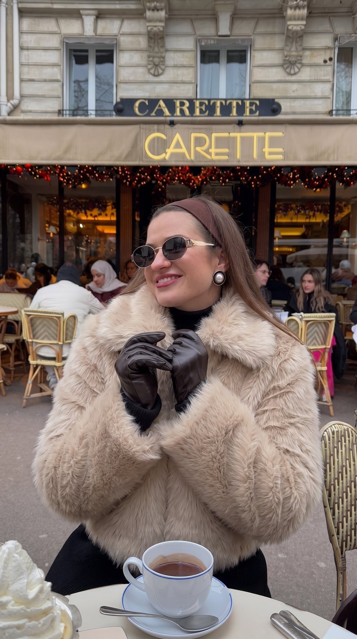 Beige Faux Fur Bomber Jacket with Ribbed Cuffs and Hem – view 2
