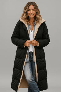 Hollis | Women's Long Puffer Coat with Hood and Plush Sherpa Lining