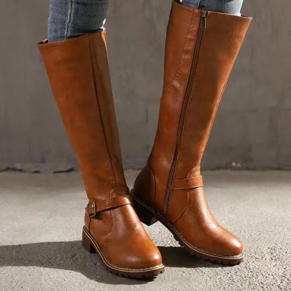 Light Brown Classic Leather Knee-High Boots